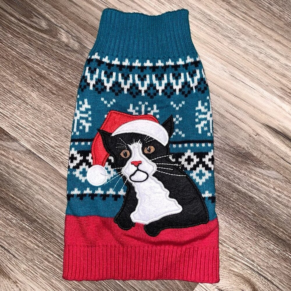 ALEX STEVENS Christmas Dog Sweater MATCHES Adult Ugly Xmas Sweater w/ Tuxedo Cat